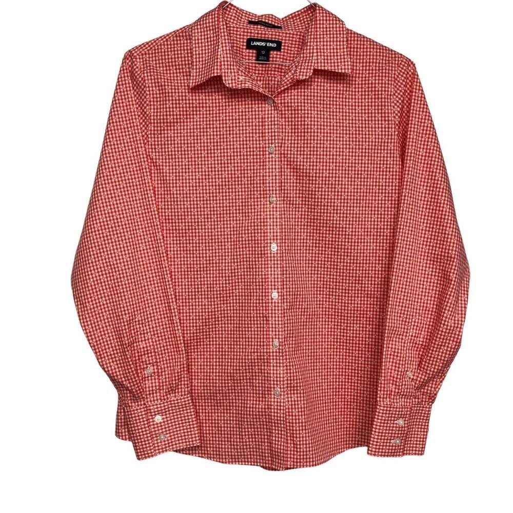 LAND'S END NO IRON COLLAR‎ BUTTON UP LONG SLEEVE TOP SIZE 12